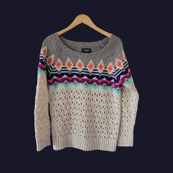AMERICAN EAGLE Fair Isle Sweater OPEN STITCH SWEATER Large - Picture 2 of 4